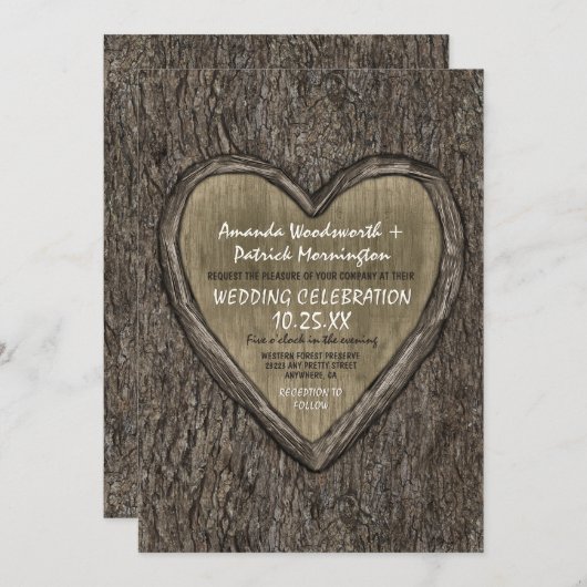 Invitation Pays Rustique chêne écorce d'écorce Mariage Invita (Devant / Derrière)