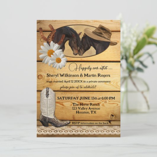 Invitation Pays rustique Chevaux de l'Ouest après Mariage (Debout devant)