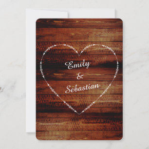 Invitation Pays Rustique Classique Bois Coeurs Mariage Invita
