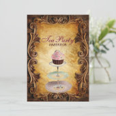Invitation pays rustique cupcake brique douche thé fête (Debout devant)