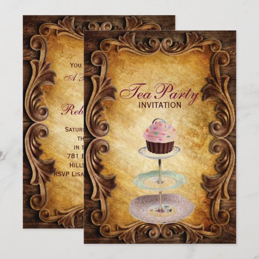 Invitation pays rustique cupcake brique douche thé fête (Devant / Derrière)