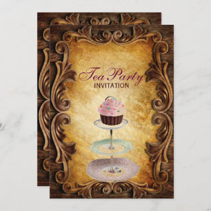 Invitation pays rustique cupcake brique douche thé fête