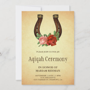 Invitation Pays rustique Floral Horseshoe Aqiqah