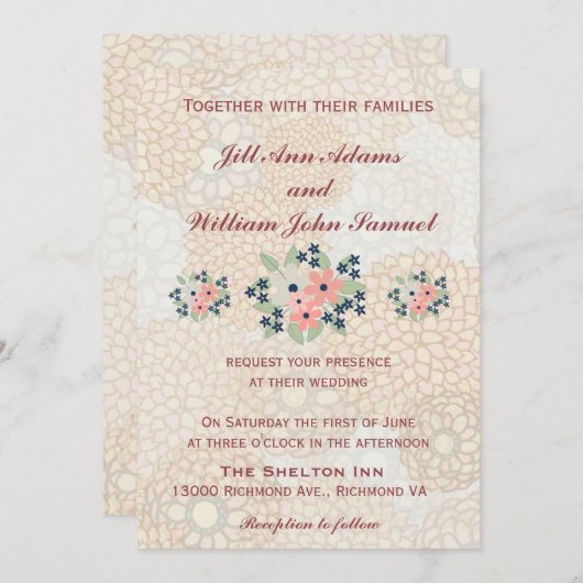 Invitation Pays Rustique Mariage Floral (Devant / Derrière)