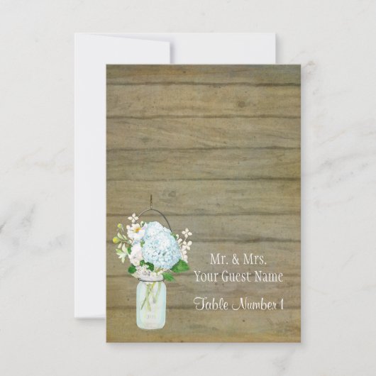 Invitation Pays rustique Mason Jar Blush Blue Hydrangeas (Devant)