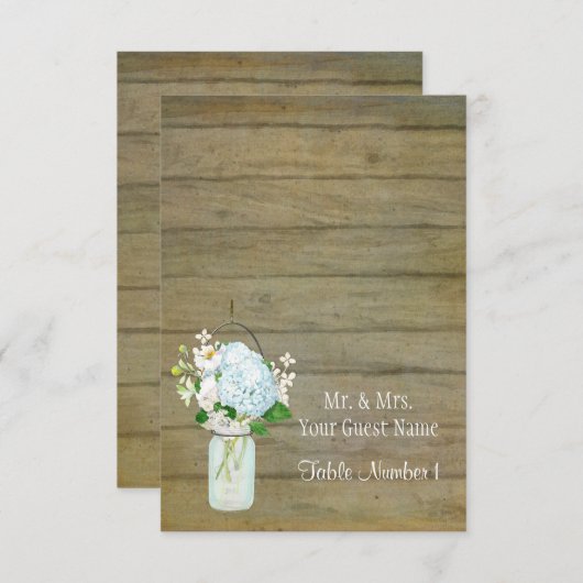 Invitation Pays rustique Mason Jar Blush Blue Hydrangeas (Devant / Derrière)