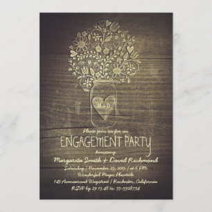Invitation pays rustique mason jar fête d'engagement floral
