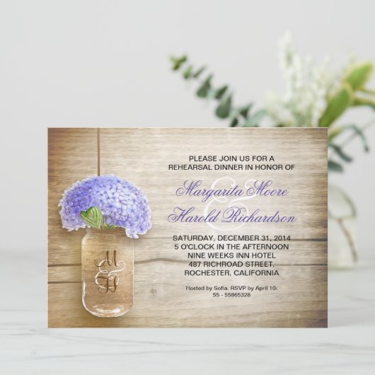 Invitation pays rustique mason jar répétition dîner invitatio (Debout devant)