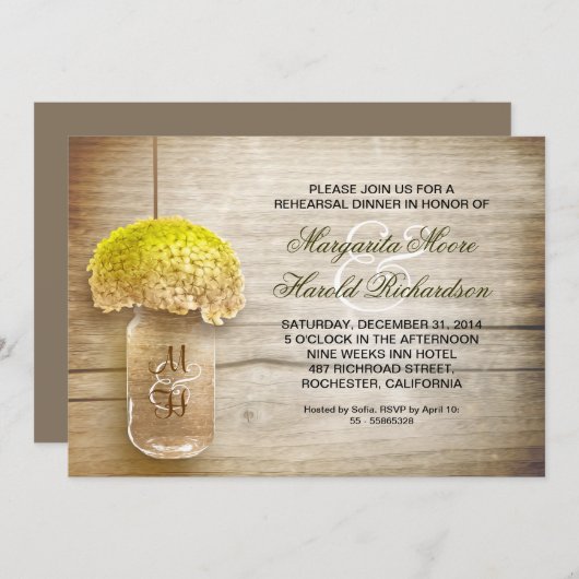 Invitation pays rustique mason jar répétition dîner invitatio (Devant / Derrière)