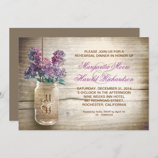 Invitation pays rustique mason jar répétition dîner invitatio (Devant / Derrière)