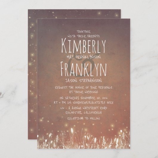 Invitation Pays rustique | Night Lights Field Garden Mariage (Devant / Derrière)