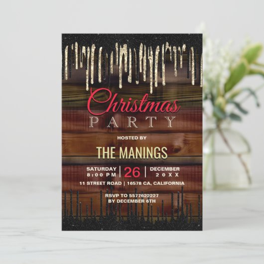 Invitation Pays rustique Noël Vacances en or noir (Debout devant)