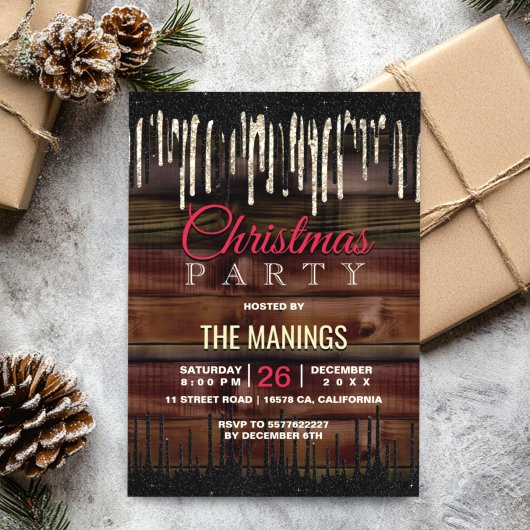 Invitation Pays rustique Noël Vacances en or noir