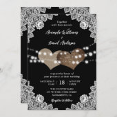Invitation Pays rustique Noir Mariage romantique (Devant / Derrière)