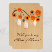 Invitation Pays Rustique Orange Mason Jar Maid Of Honor Card (Devant / Derrière)