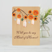 Invitation Pays Rustique Orange Mason Jar Maid Of Honor Card (Debout devant)
