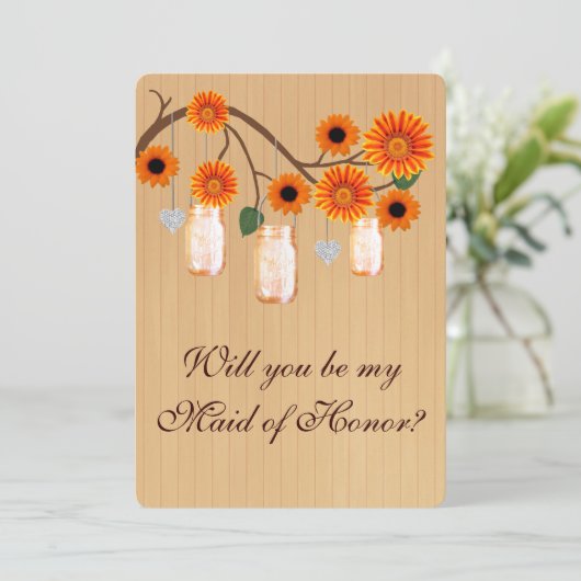 Invitation Pays Rustique Orange Mason Jar Maid Of Honor Card (Debout devant)
