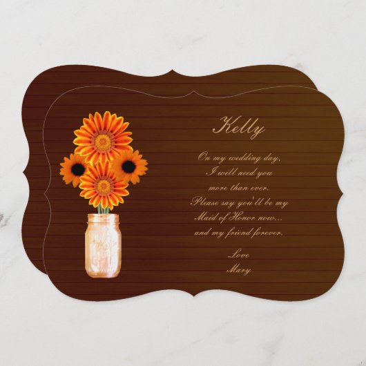 Invitation Pays Rustique Orange Mason Jar Maid Of Honor Card (Devant / Derrière)