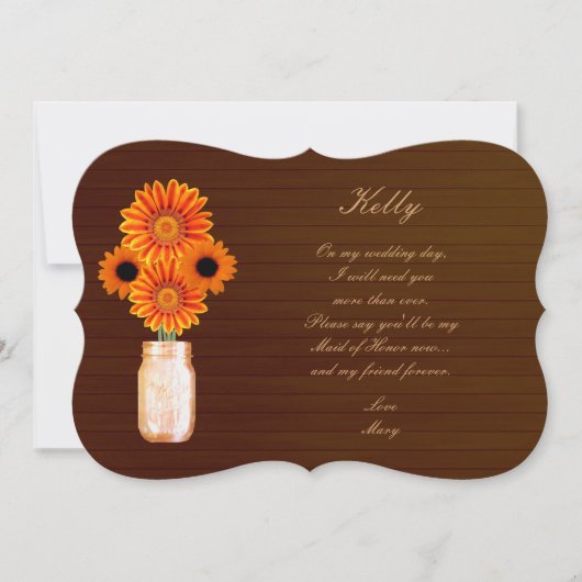 Invitation Pays Rustique Orange Mason Jar Maid Of Honor Card (Devant)
