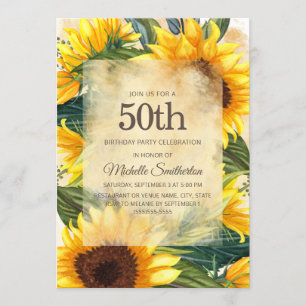 Invitation Pays rustique Tournesols jaunes 50e anniversaire