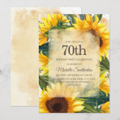 Invitation Pays rustique Tournesols jaunes 70e anniversaire (Devant / Derrière)