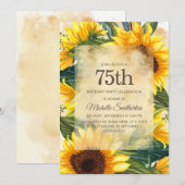Invitation Pays rustique Tournesols jaunes 75e anniversaire (Devant / Derrière)