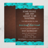 Invitation Pays Rustique Turquoise Bleu et Mariage Brown (Devant / Derrière)