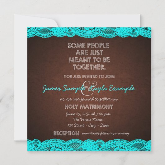 Invitation Pays Rustique Turquoise Bleu et Mariage Brown (Devant)