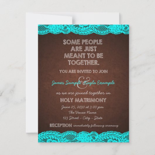Invitation Pays Rustique Turquoise Bleu et Mariage Brown (Devant)
