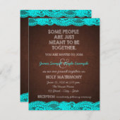 Invitation Pays Rustique Turquoise Bleu et Mariage Brown (Devant / Derrière)