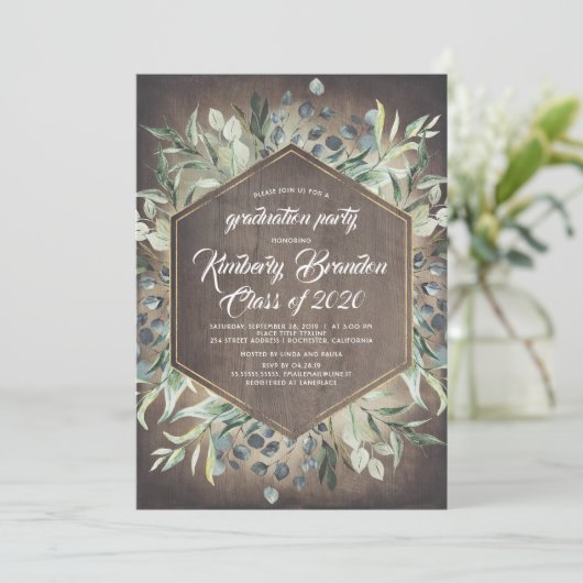 Invitation Pays rustique | Verdure Gold Frame Graduation (Debout devant)