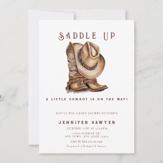 Invitation Pays Rustique Western Cowboy Baby shower (Devant)