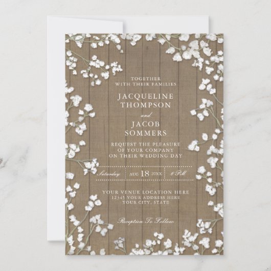 Invitation Pays rustique Wooden Baby's Breath Flower Wreath (Devant)