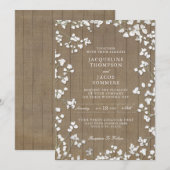 Invitation Pays rustique Wooden Baby's Breath Flower Wreath (Devant / Derrière)