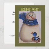 Invitation Pays Snowman primitif avec Oiseau bleu (Devant / Derrière)