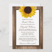 Invitation Pays Tournesol rustique Fête des mariées en bois B (Devant)