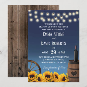 Invitation Pays Tournesols Marine Bleu Russe Mariage