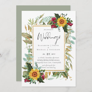 Invitation Pays Tournesols Rustiques Bourgogne Mariage Rose