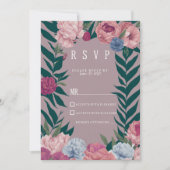 Invitation Pays vert foncé mauve rose floral RSVP (Devant)