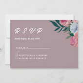 Invitation Pays vert foncé rose violet fleuri RSVP (Devant)