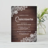 Invitation Pays vintage Dentelle rustique en bois Quinceanera (Debout devant)