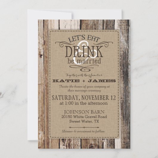Invitation Pays Western Bois Planks Mariage rustique (Devant)