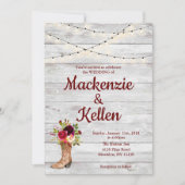 Invitation Pays Western Boot Boho Rustique Marsala Mariage (Devant)