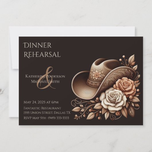 Invitation Pays Western Cowgirl Casquette avec fleurs (Devant)