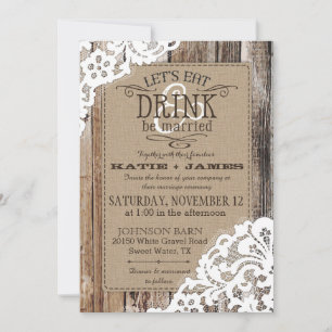 Invitation Pays Western Dentelle de bois Mariage rustique