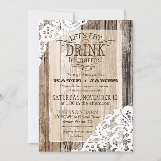 Invitation Pays Western Dentelle de bois Mariage rustique (Devant)