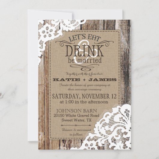 Invitation Pays Western Dentelle de bois Mariage rustique (Devant)