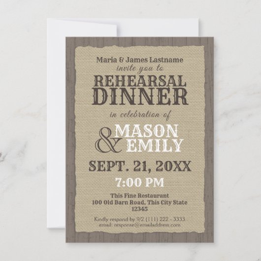 Invitation Pays Western Rustic Rehearer Dîner (Devant)