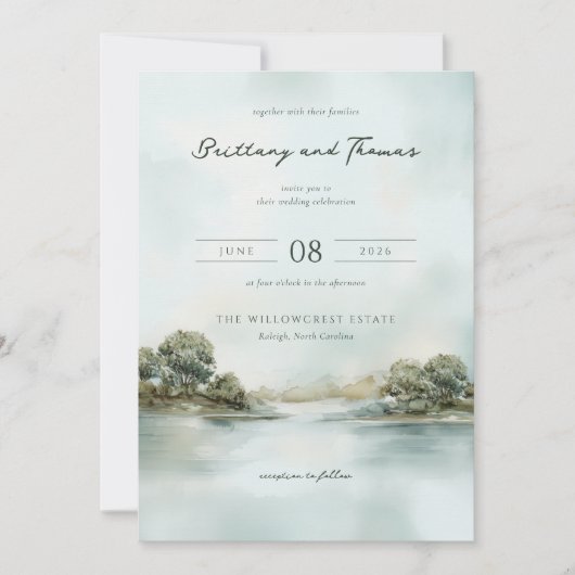 Invitation Paysage aquarelle bleu tranquille (Devant)