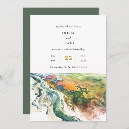 Invitation Paysage côtier minimal et dynamique Mariage de pla (Devant / Derrière)